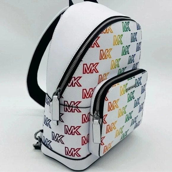Michael Kors Cooper Commuter Medium Sling Bag Backpack MK Rainbow Optic White - Picture 6 of 14